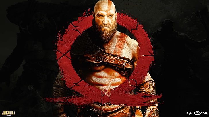god of war 4, logo, kratos, Games, human representation, male likeness, HD wallpaper