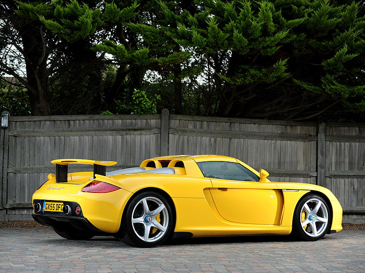 yellow, Porsche, supercar, rear view, Carrera GT