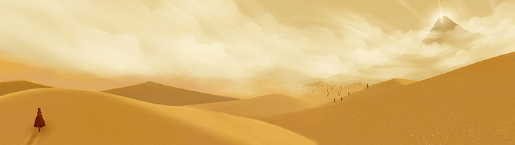 brown desert, multiple display, Journey (game), video games, cloud - sky