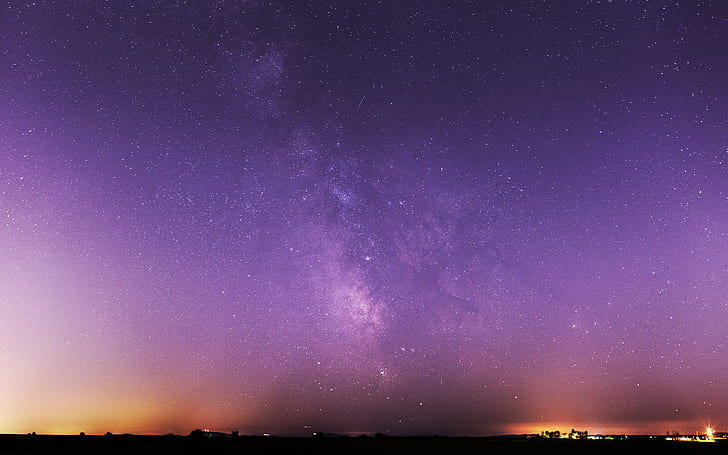 night, purple, sky, landscape, stars, HD wallpaper