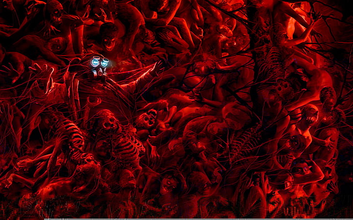 red skeletons wallpaper, ART, ALEXIUSS, ROMANTICALLY APOCALYPTIC
