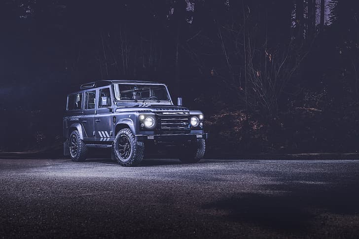 Land Rover, Night, Defender, HD wallpaper