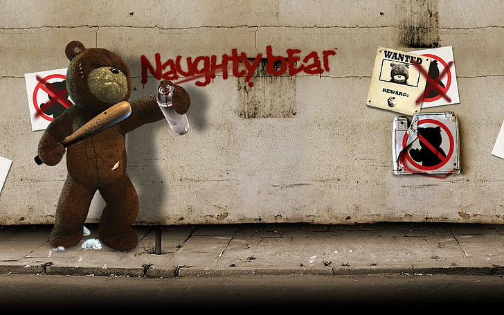 Hooligan teddy bear :), photo, teddy-bear, wall, HD wallpaper