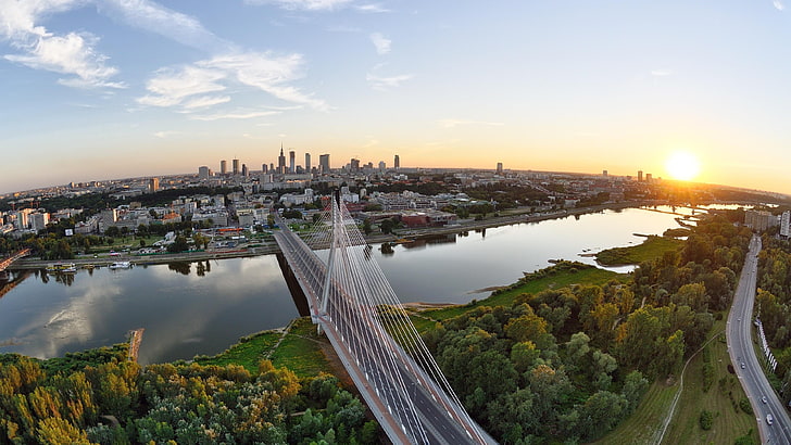 city, sky, cityscape, siekierkowski bridge, warsaw, urban area, HD wallpaper