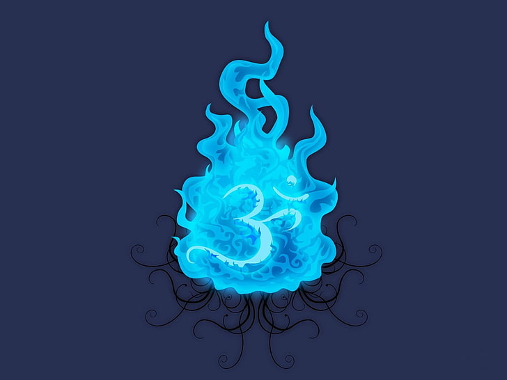 Blue Fire In Om, blue and white fire wallpaper, Religious, background