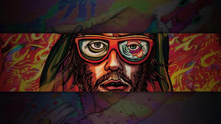 man portrait painting, drugs, Hotline Miami, video games, multi colored