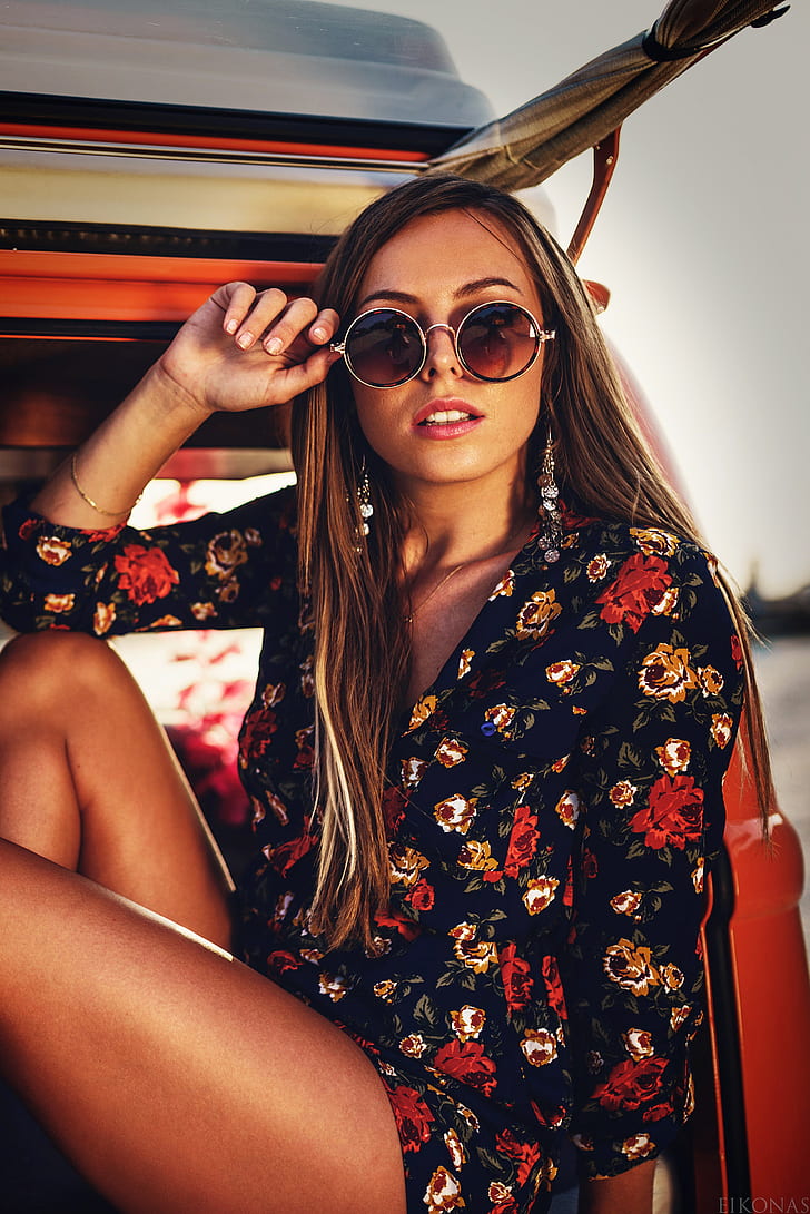 Eikonas, sunglasses, long hair, sunlight, women, HD wallpaper