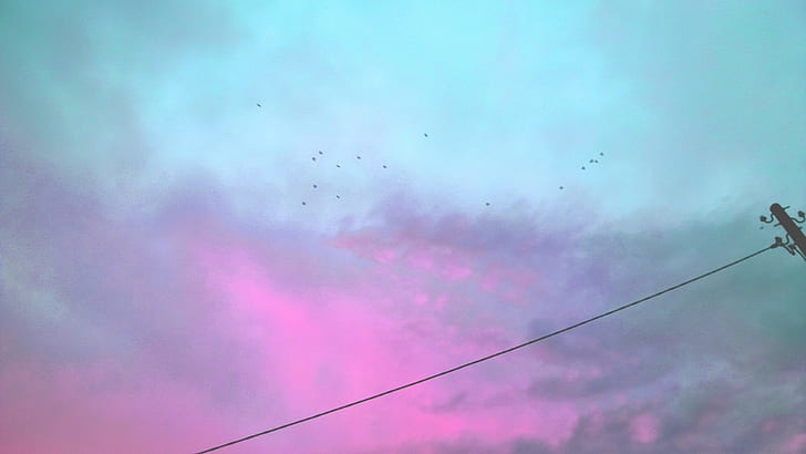 clouds, colorful, flying, photo manipulation, sky, cyan, pink, HD wallpaper