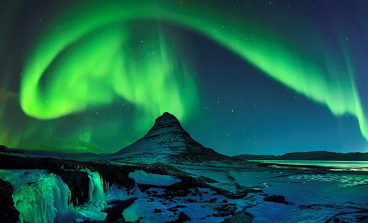 Aurora Lights, aurorae, mountains, nature, night, beauty in nature, HD wallpaper