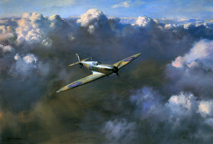 Spitfire Mki, supermarine, drawing, airplane, wwii, classic, british, HD wallpaper