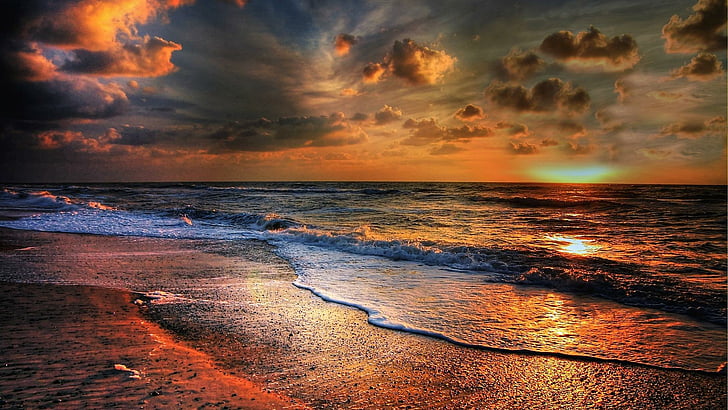HD wallpaper: seaside, sunset, sky, horizon, beach, shore, ocean, wave,  cloud | Wallpaper Flare