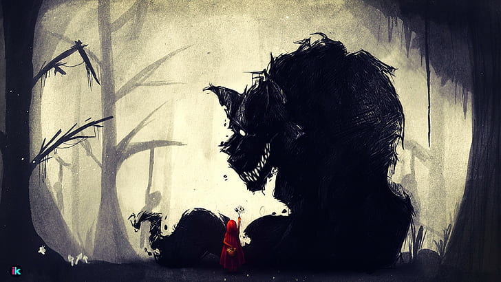 silhouette of monster illustration, wolf, Little Red Riding Hood