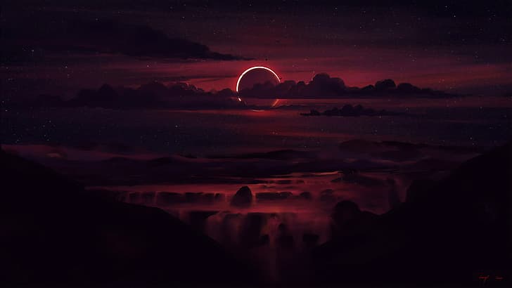 artwork, solar eclipse, HD wallpaper
