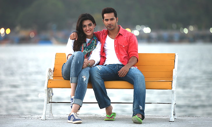Kriti Sanon And Varun Dhawan Dilwale, men's red button-up shirt and blue jeans, HD wallpaper