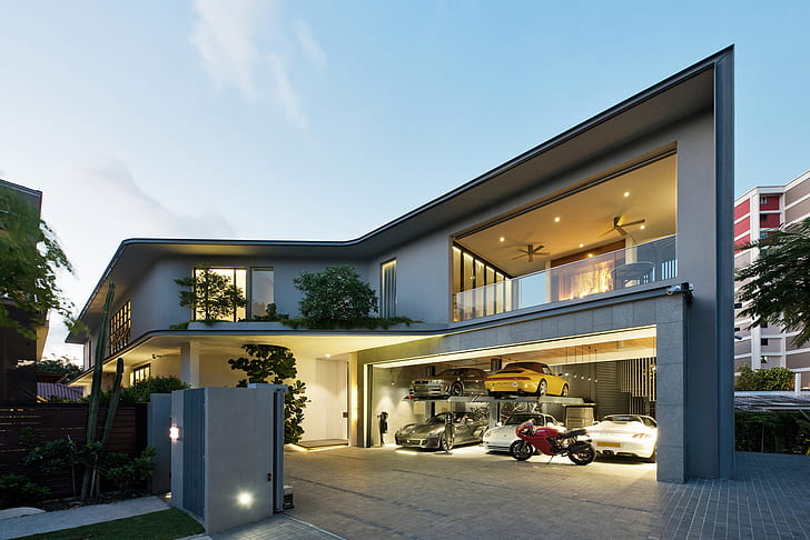 house, modern, architecture, mansions, luxury, Garage, HD wallpaper