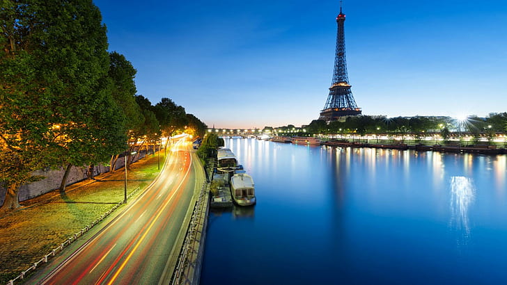 Eiffel Tower in Paris, France, widescreen urban scenery
