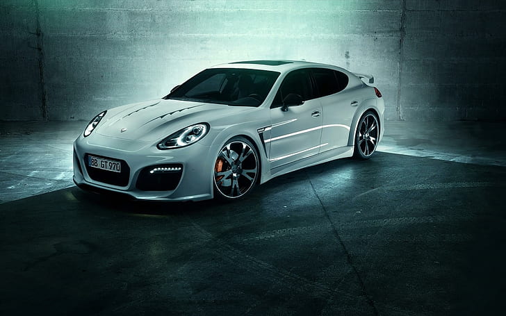 2014 Porsche Panamera Turbo GrandGT By TechArt, white sports car, HD wallpaper