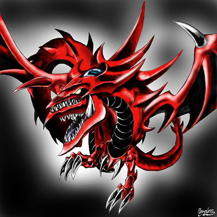 Slifer The Sky Dragon illustration, Yu-Gi-Oh, red, studio shot