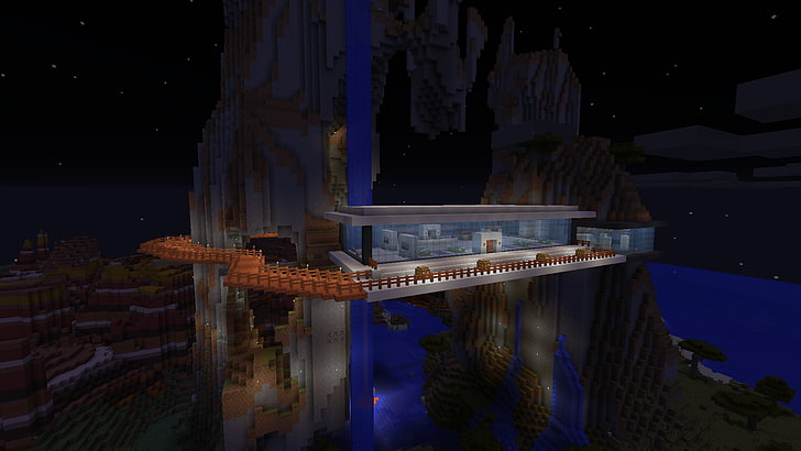Minecraft, modern, house, night, architecture, built structure, HD wallpaper