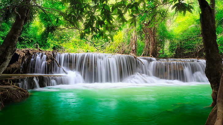 erewan waterfalls, kanchanaburi, thailand, erawan national park, HD wallpaper