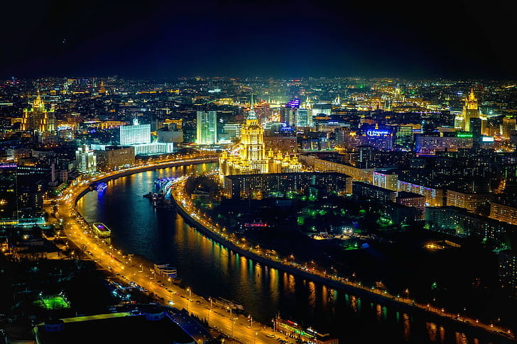 Moscow, night, city, HD wallpaper