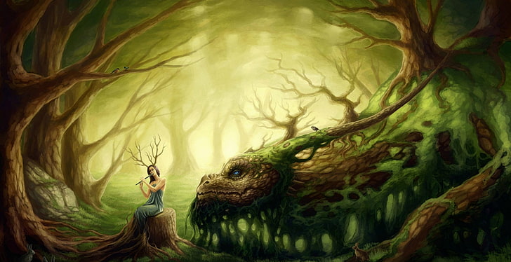 The Enchanted Forest Fairy and dragon, Fantasy, Sylvan, Flute