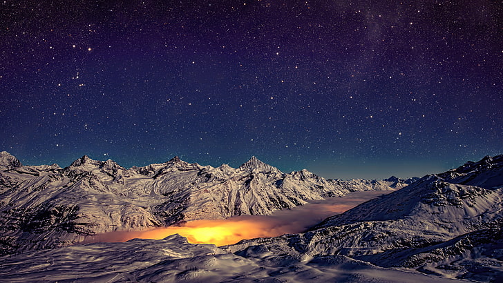 white mountains, landscape, nature, panoramas, night, Switzerland, HD wallpaper