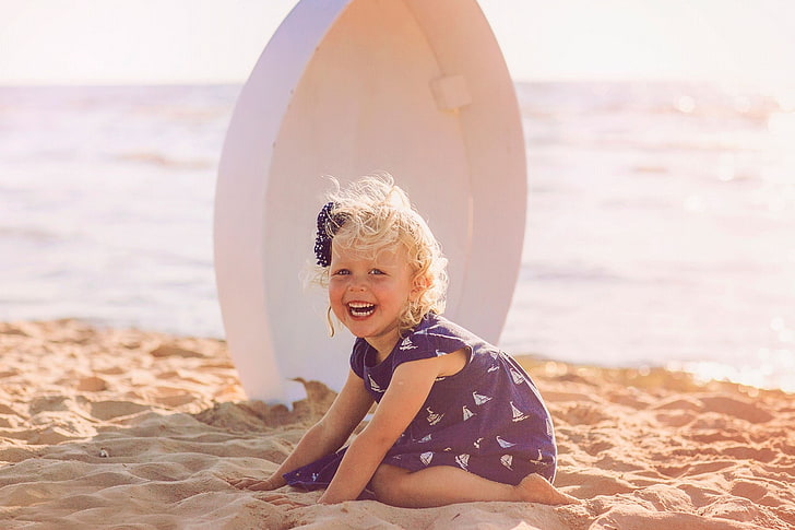 children, laughing, sand, beach, childhood, land, smiling, leisure activity, HD wallpaper