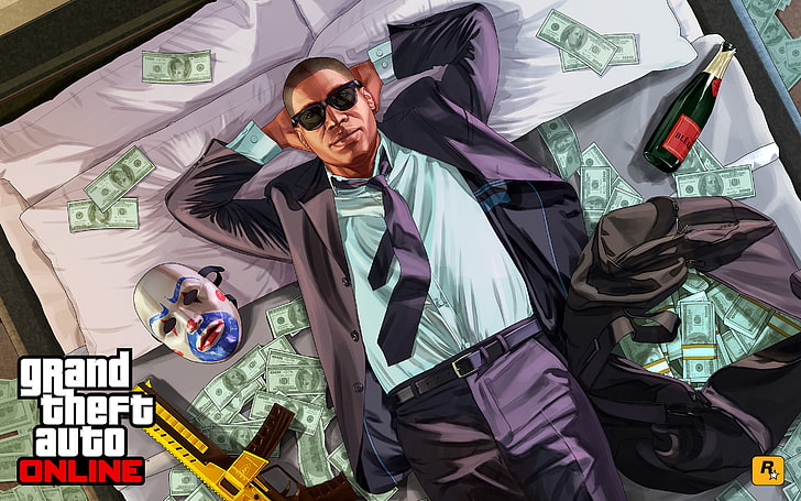 GTA Online wallpaper, money, bandit, gta 5, gangs, men, business, HD wallpaper
