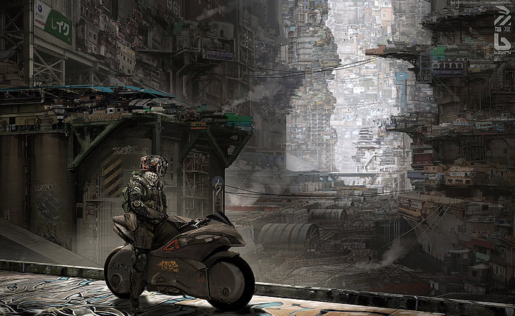 videogame screenshot, science fiction, motorcycle, transportation