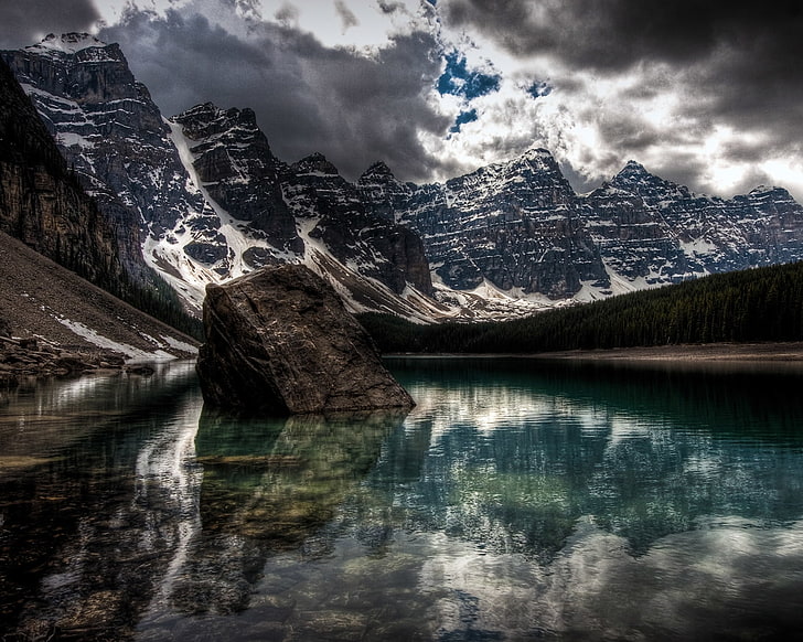 mountains clouds landscapes nature photography canada alberta clockwork orange hdr photography river Nature Lakes HD Art, HD wallpaper