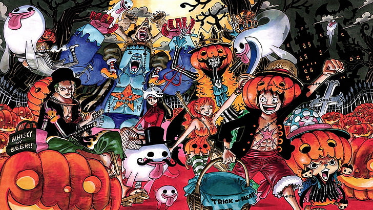 One Piece illustration, Monkey D. Luffy, Tony Tony Chopper, Nami