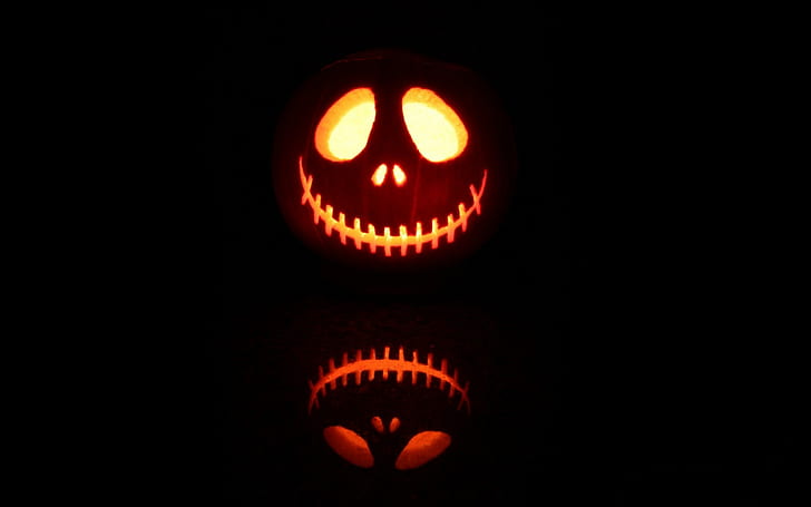 pumpkin, Jack Skellington, black background, Halloween, simple background, HD wallpaper
