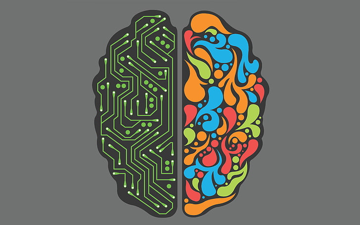 human and robot brains illustration, technology, artwork, minimalism