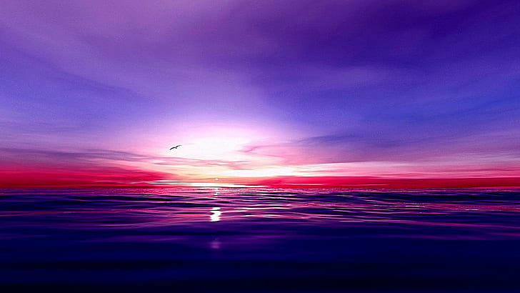 Sea Red Sunset, lovely, cool, blue, awesome, beauty, 3d and abstract, HD wallpaper