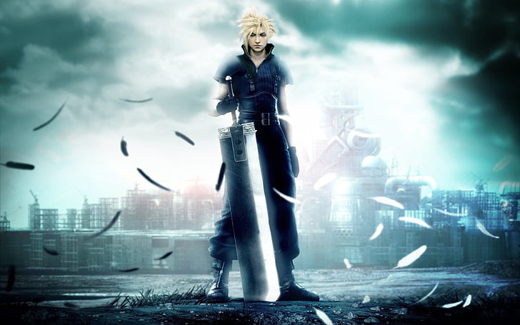 man holding large sword illustration, Final Fantasy, video games