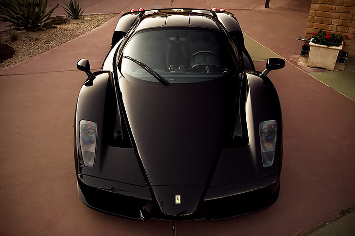 black Ferrari Enzo coupe, front view, hood, car, land Vehicle