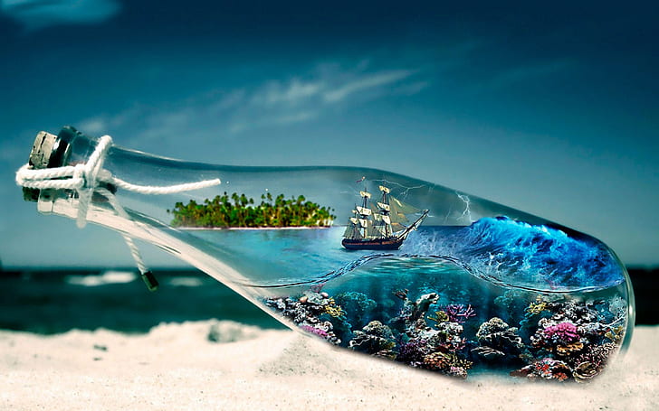 HD wallpaper: World In Glass Bottle Sea Boat Underwater World Seabed With  Corals Desktop Wallpaper Hd 2560×1600 | Wallpaper Flare