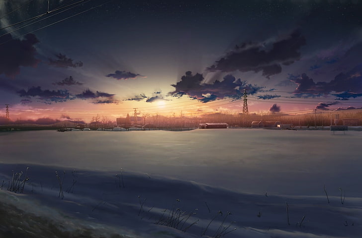 body of water illustration, anime, landscape, 5 Centimeters Per Second