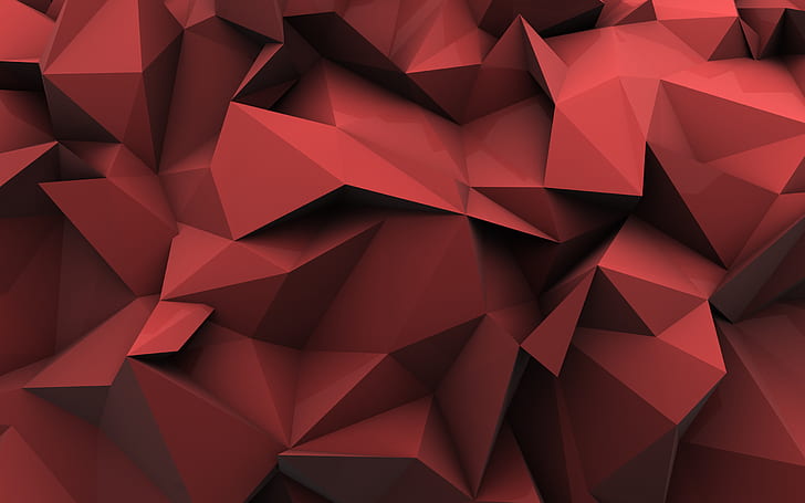 3D Low Poly Abstract, Abstract 3D, white tigers, red, paper
