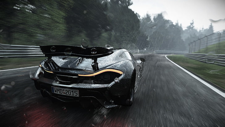 black and yellow sports car, McLaren P1, Driveclub, Project cars