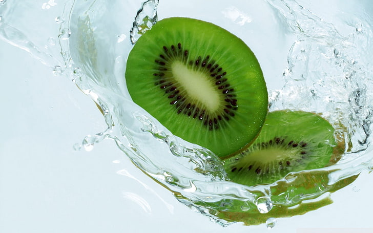 macro, fruit, kiwi (fruit), water, splashes, healthy eating, HD wallpaper