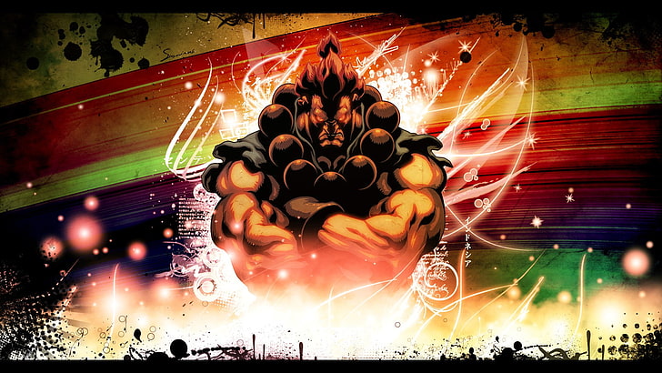 Street Fighter Akuma illustration, video games, illuminated, night
