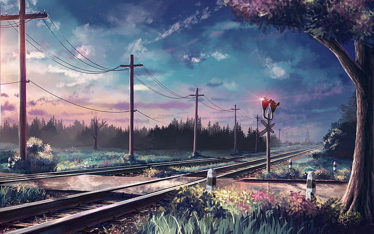 5 Centimeters per Seconds digital wallpaper, anime, railroad Track