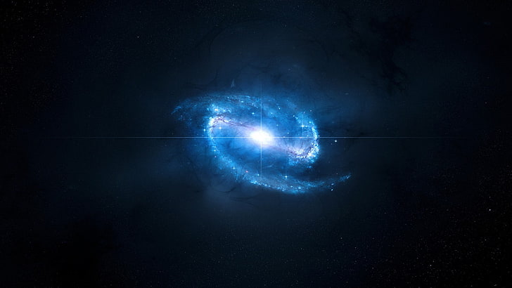 galaxy, spiral galaxy, space art, digital art, NGC 1300, blue, HD wallpaper