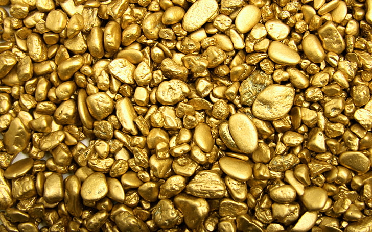 gold stones, bullion, pebbles, bean, backgrounds, close-up, seed, HD wallpaper