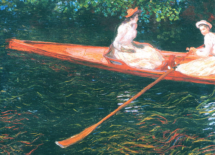 picture, Claude Monet, genre, Pink Boat. Boating on the River Epte, HD wallpaper