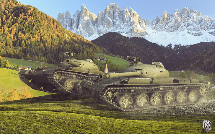 two battle tanks illustration, mountains, USSR, WoT, World of Tanks HD wallpaper