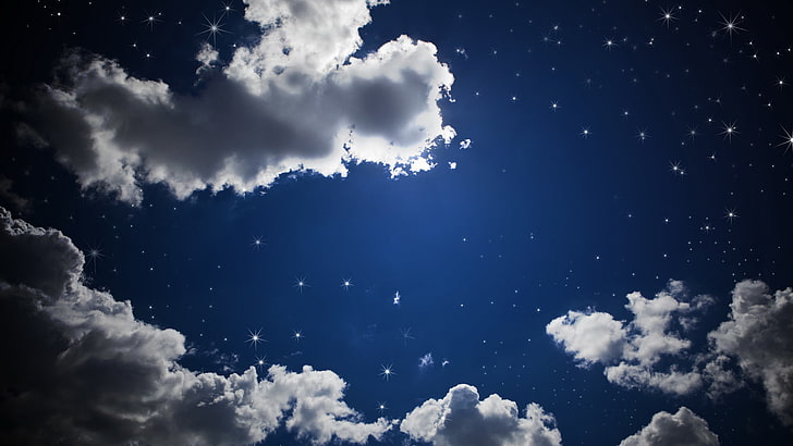 HD wallpaper: white clouds, the sky, space, landscape, nature, calm, cloud.  stars | Wallpaper Flare