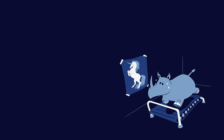 blue rhinoceros illustrtion, minimalism, humor, copy space, studio shot